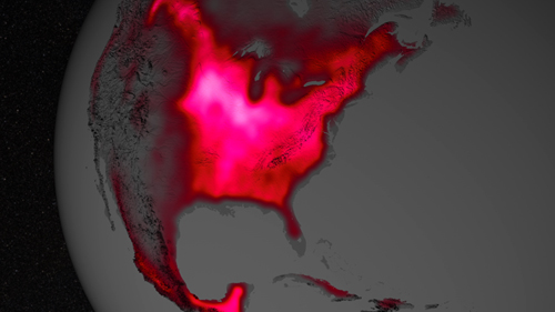 The magnitude of fluorescence portrayed in this visualization prompted researchers to take a closer look at the productivity of: The glow represents fluorescence measured from land plants in early July, over a period from 2007 to 2011. Image Credit:  NASA's Goddard Space Flight Center